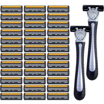 Variety Packs Skin Guard Anti-Slip Handle Replacement Triple Blades Reusable Safety Manual Razors for Men Shaving Bathing Trave 1