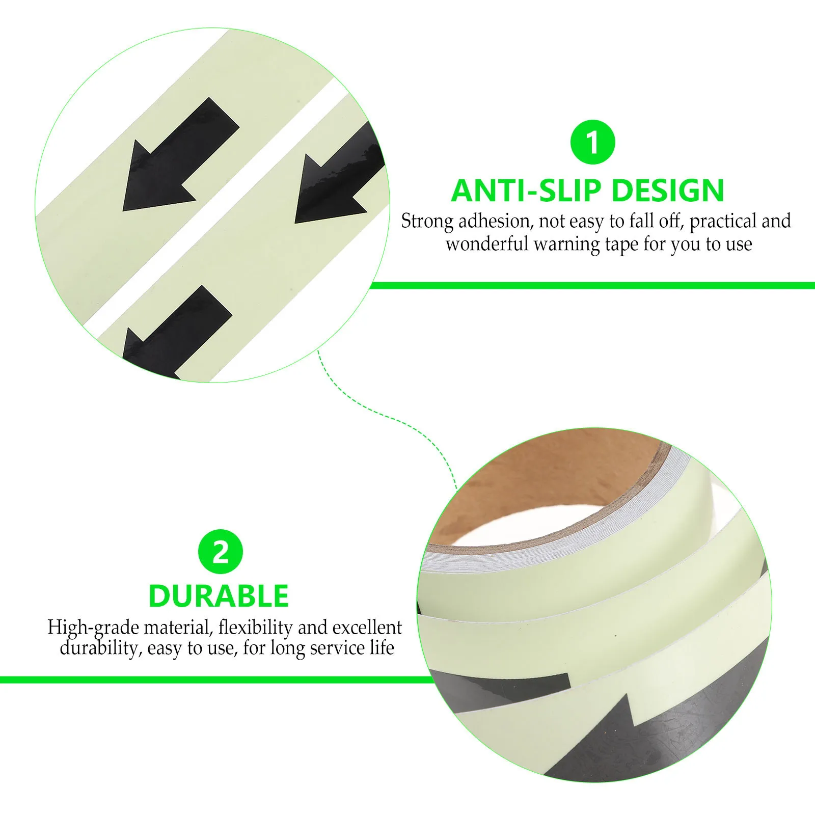 1 롤 글로우 인 더 다크 루미너스 테이프 그린 블랙 계단 통로 창고용 고시인성 PVC 안전 안내 테이프