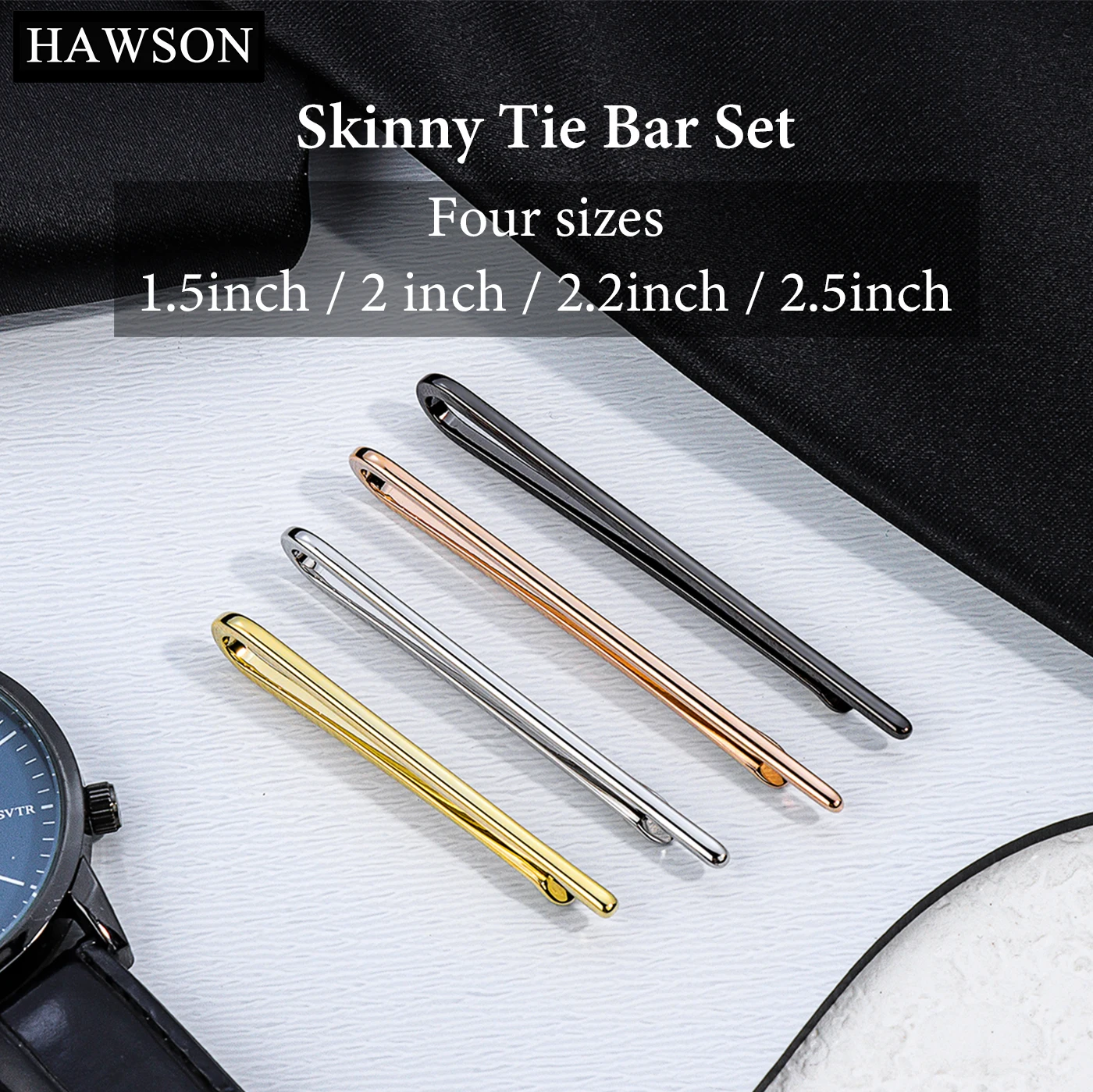 

HAWSON Tie Clips for Men 4Pcs Super Skinny Tie Bar Set,Gift Box Packed,Suitable for Wedding Anniversary Business and Daily Life.