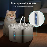 ZYFeeder 2.2L fontaine d'eau automatique pour chat carré en acier inoxydable mangeoire à eau pour animaux de compagnie fontaine d'eau pour chien avec fenêtre (sans prise 5V 1A) 5