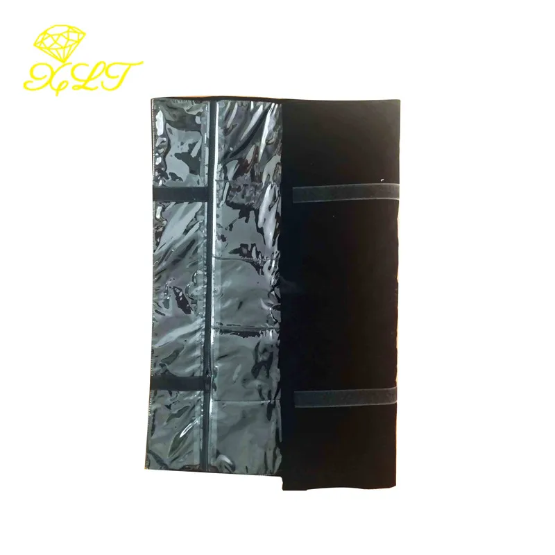 20 Grids Black Velvet Jewelry Roll Storage Bag Portable Ring Pendant Folding Travel Organizer Zipper Bag Earrings Case Box