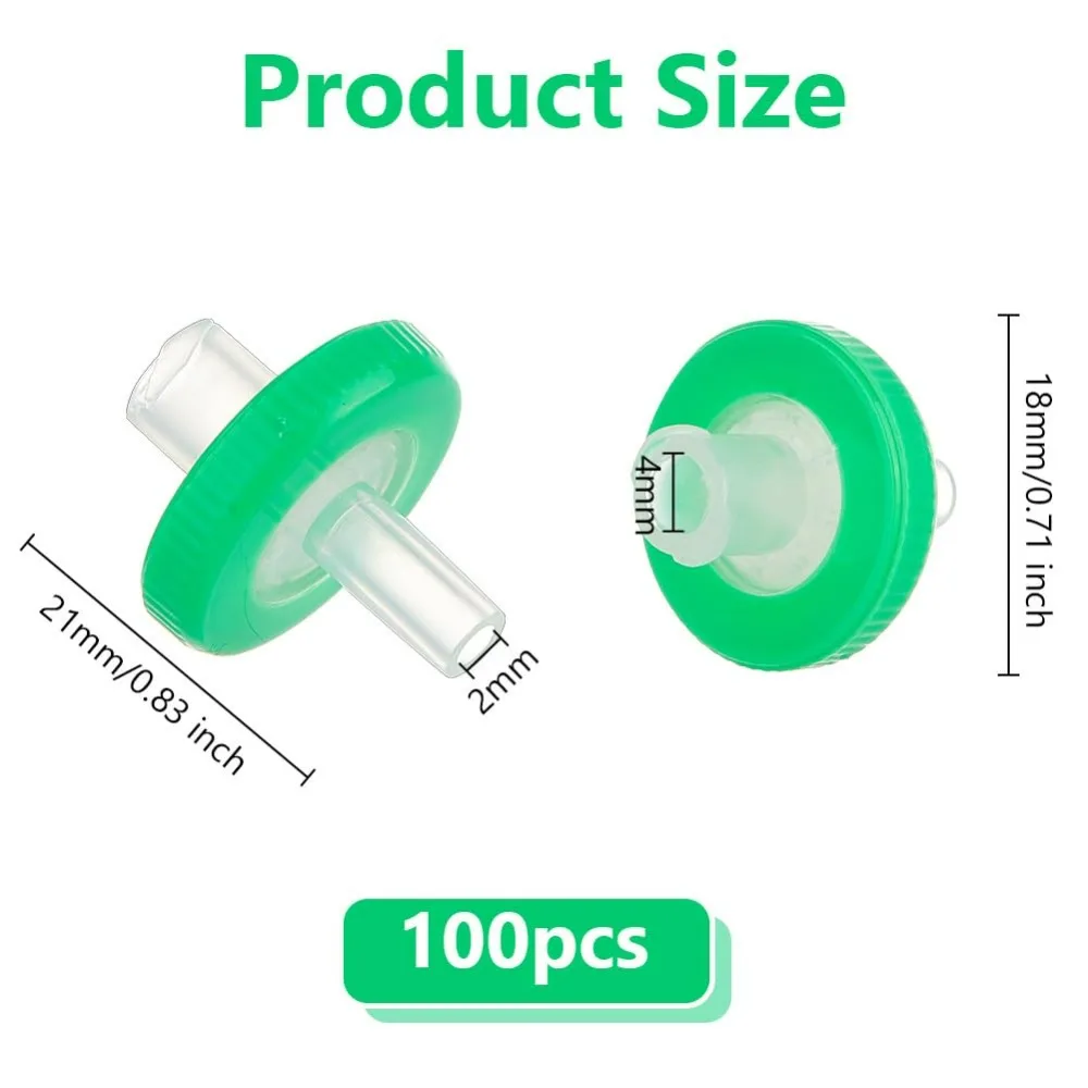 100 Pcs Syringe Filters 13mm 0.22&mu;m Syringe Filter PLastic Unsterilized Filters 4mm Inner Diameter 2mm Hole
