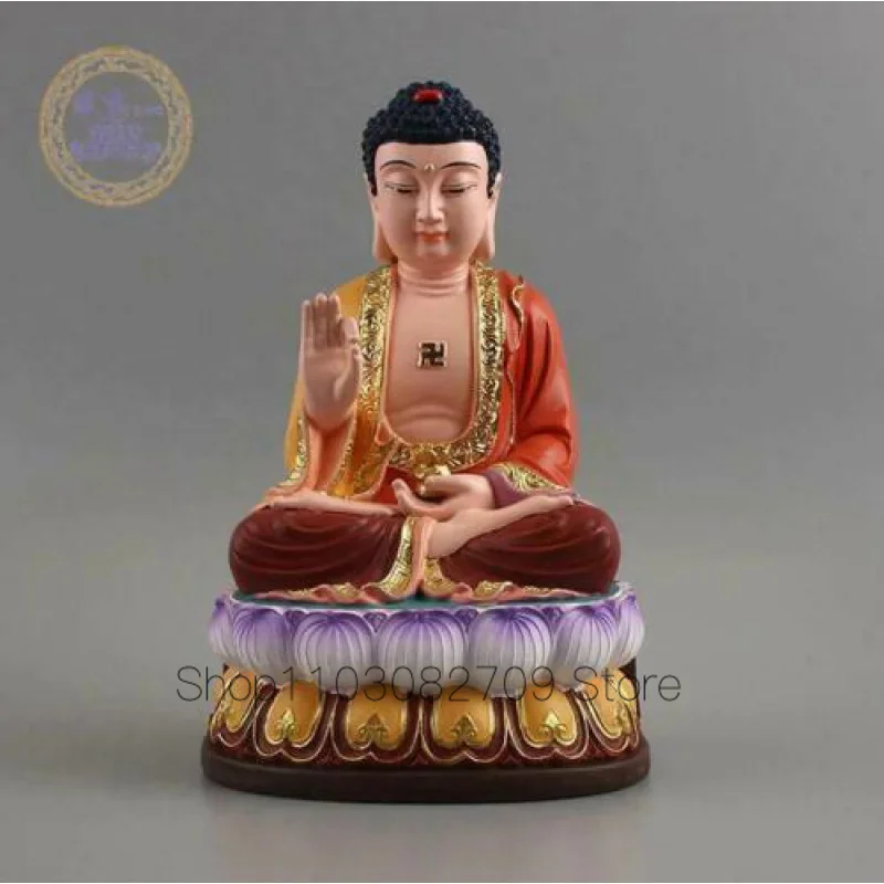 

Sakyamuni Buddha Statue Triratna Chinese Color Hand Painted Resin