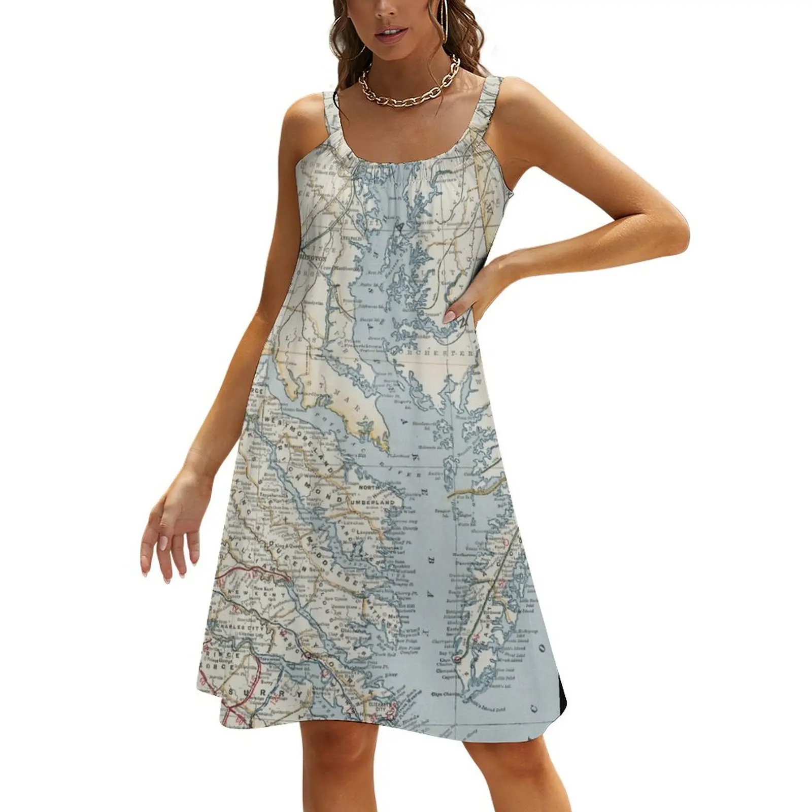 

Vintage Map of the Chesapeake Bay (1901) Beach Sling Skirt fairy dress Womens dresses women's luxury party dress
