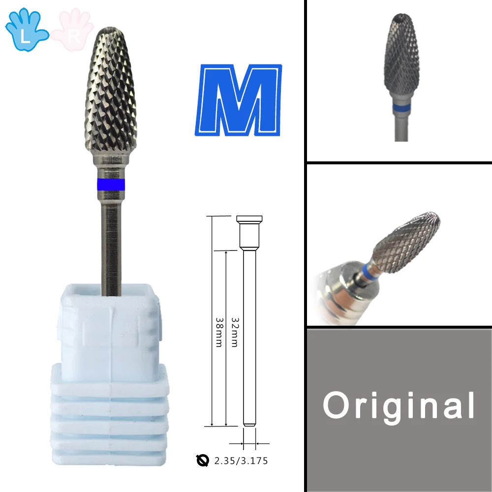 RolinStar Original Carbide Left Handed Person Flame Large Cone milling cutters removel gel polish varnish Nail Drill Bit 5