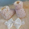 Handmade Bow Hairband Rhinestones Baby Girl Snow Boots Winter Shoes Comb First Walker Sparkle Bling Crystal Princess Shower Gift 2