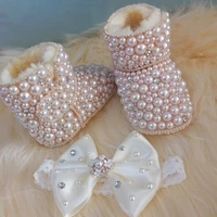 Handmade Bow Hairband Rhinestones Baby Girl Snow Boots Winter Shoes Comb First Walker Sparkle Bling Crystal Princess Shower Gift 2