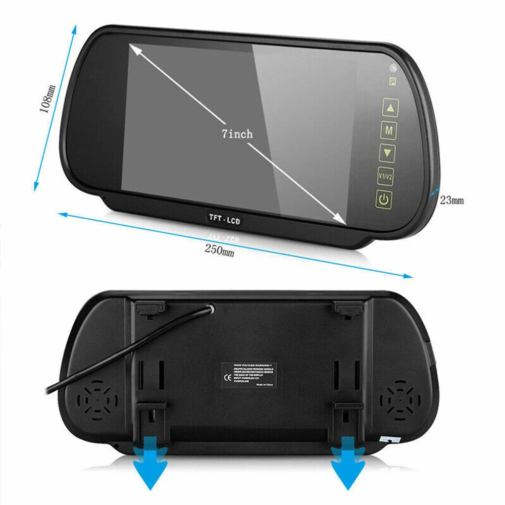 Monitor do espelho retrovisor com câmera, espelho retrovisor para o estacionamento do carro, câmera alternativa, tela do TFT LCD HD, universal, 7\