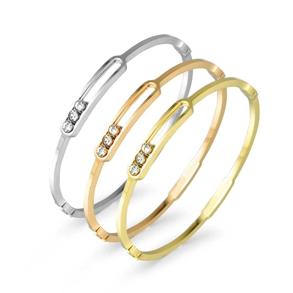 Popular classic women's stainless steel 18k gold bracelet sliding set diamond bracelet