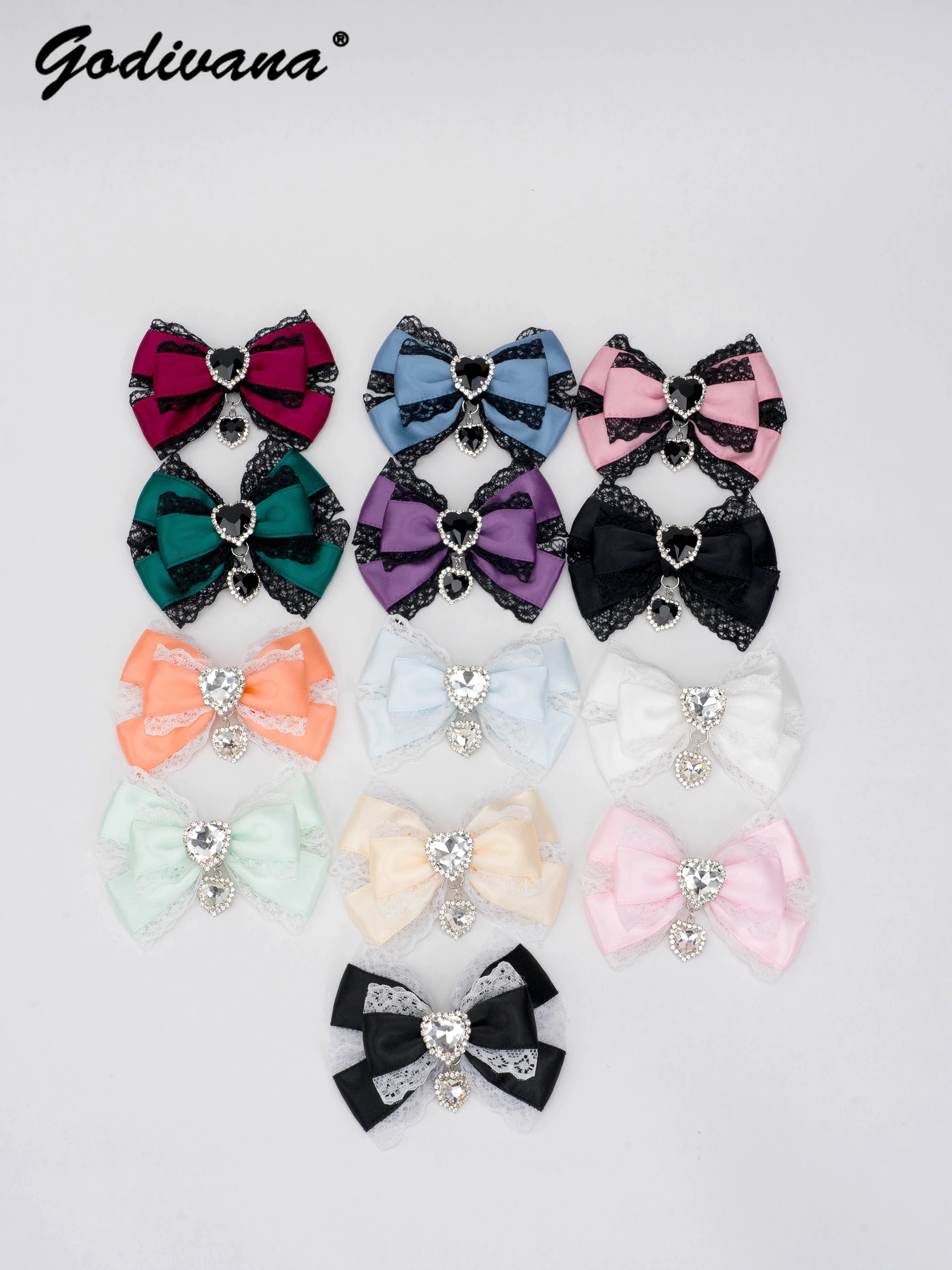 Lolita Sweet Girl Ornament Accessories Hair Clips for Girls Mine Headwear Mass-Produced Lace Rhinestone Bow Barrettes Hair Pin