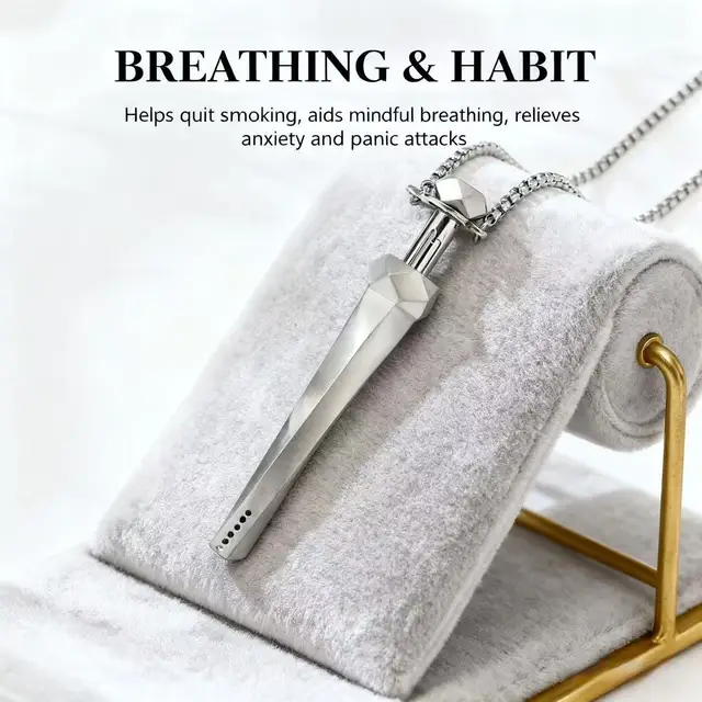 Collier respiratoire à coupe géométrique : paille télescopique à ressort 2 en 1 pour soulager l'anxiété, soulager le stress et la pleine conscience 1
