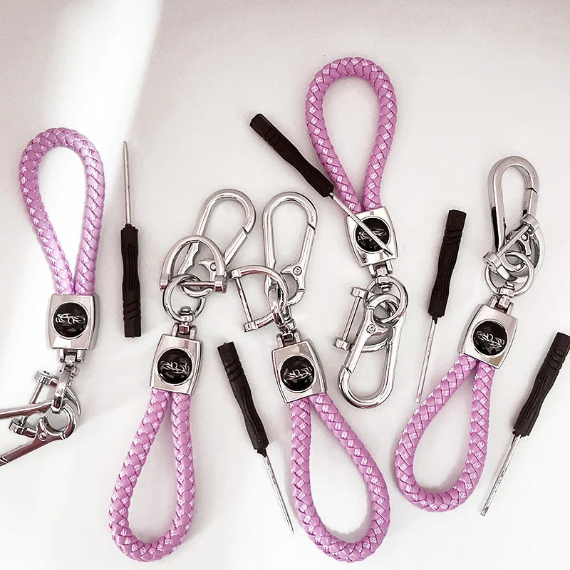 Car Accessories 5Pcs Leather Braided Rope Metal Key Chain For Chevrolet Cruze  Vw  Fiat Hyundai I30  Mercedes Renault Opel