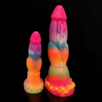FAAK New Luminous Tiny Dildo With Suction Cup Glow in Dark Colorful Knot Penis For Beginners Female Masturbator Anal Massage 6
