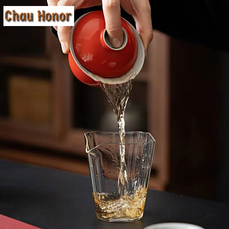 160ml Persimmon Red Ceramic Sancai Covered Bowl TeaCup Handmade Household Puer Kungfu Teaset Tea Ceremony Accessories Drinkware