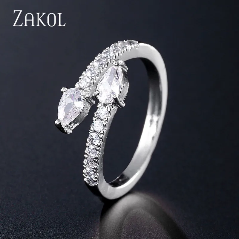 ZAKOL Trendy Stackable Open Rings Cubic Zircon Crystal Adjustable Ring for Women Elegant Wedding Party Jewelry RP2145 Finger Ring Opening Ring Adjustable Rings Zircon Crystal Ring Wedding Rings Wedding Ring