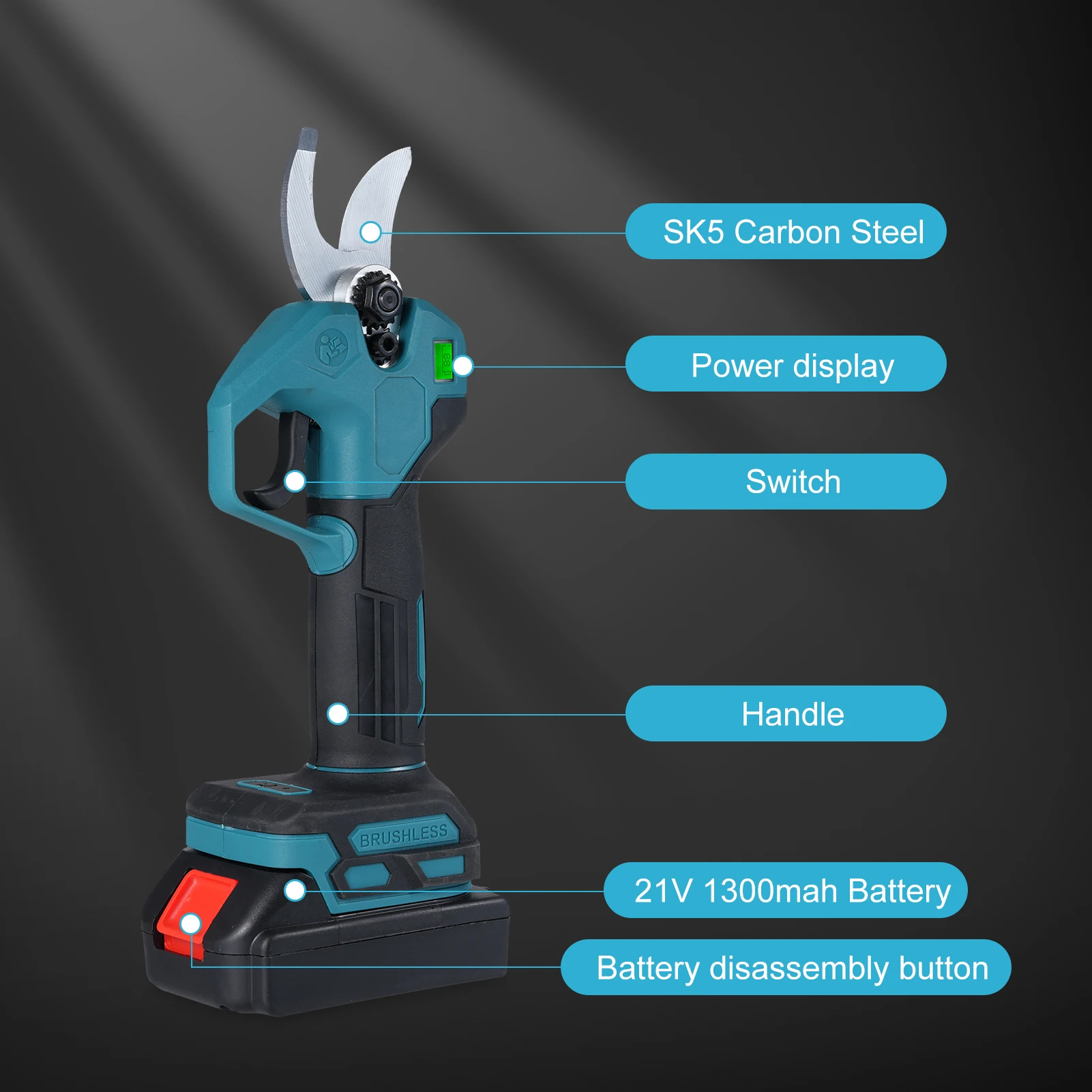 Brushless Electric Pruning Shears with 2pcs 21V 1300mah Battery Portable Pruning Shears with LCD Display 30mm Cutting Diameter