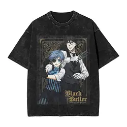 Vintage Washed Anime Black Butler Graphic Cotton T - Shirt - Unisex Summer Soft Short Sleeve Tee - S (1)