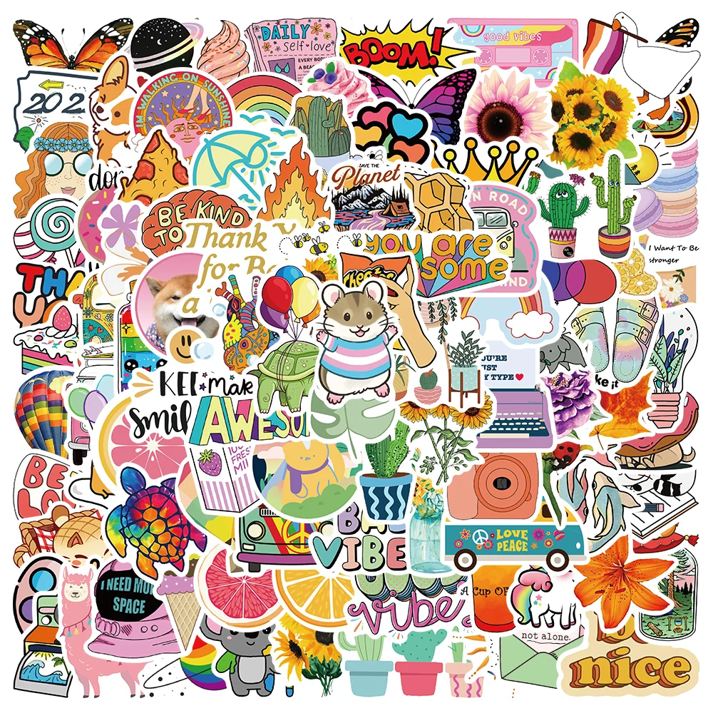 50/100pcs Cute Cartoon Fresh Vsco Girl Stickers Kids Toy Waterproof Graffiti Laptop Water Bottle Fridge Skateboar Car Decals 50 pcs waterproof vinyl vsco girl sticker kawaii cartoon stickers for scrapbook water bottle laptop luggage fridge phone car