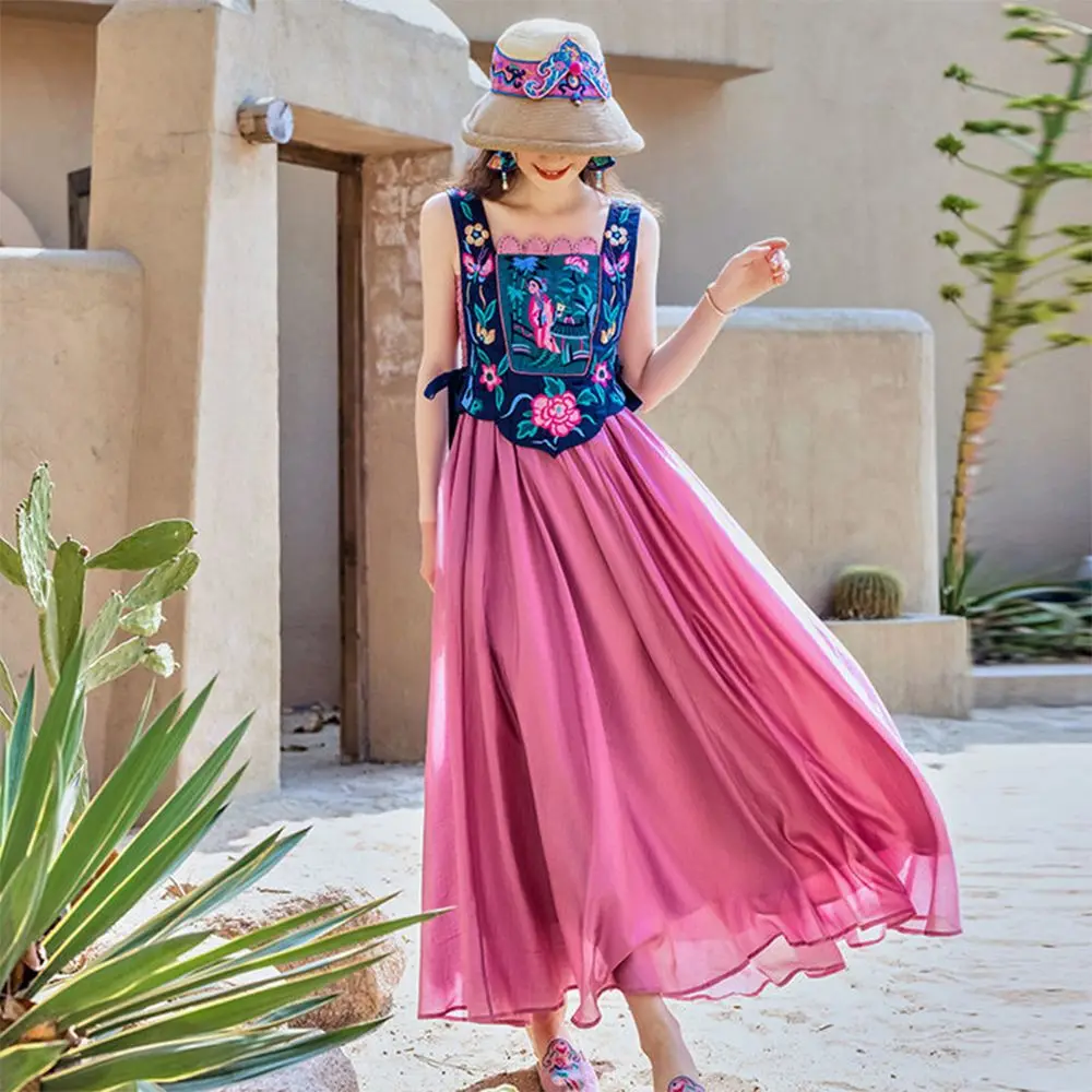 fashionable ethnic style robe set chinese style exquisite embroidery irregular design vest fairy strapless suspended dress