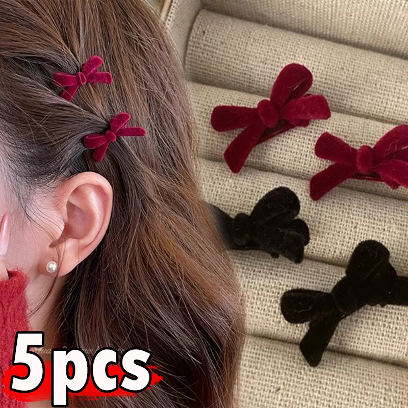 Mini-Haarspangen aus rotem Samt mit Schleife für Mädchen, süße Bonbonfarbe, Samt, kleine Schleife, Knoten, Haarnadeln, Haarklammern, Haarspange, Haar-Accessoires