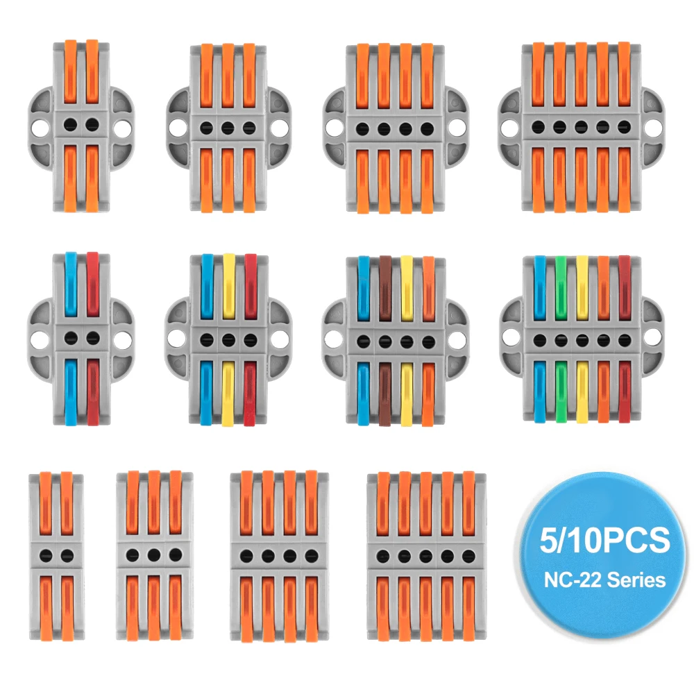 

5/10PCS Quick Wire Connector Push-in Electrical Cable Terminal Block LED Strip Light 2/3/4/5Pin Multiplex Butt With Fixing Hole