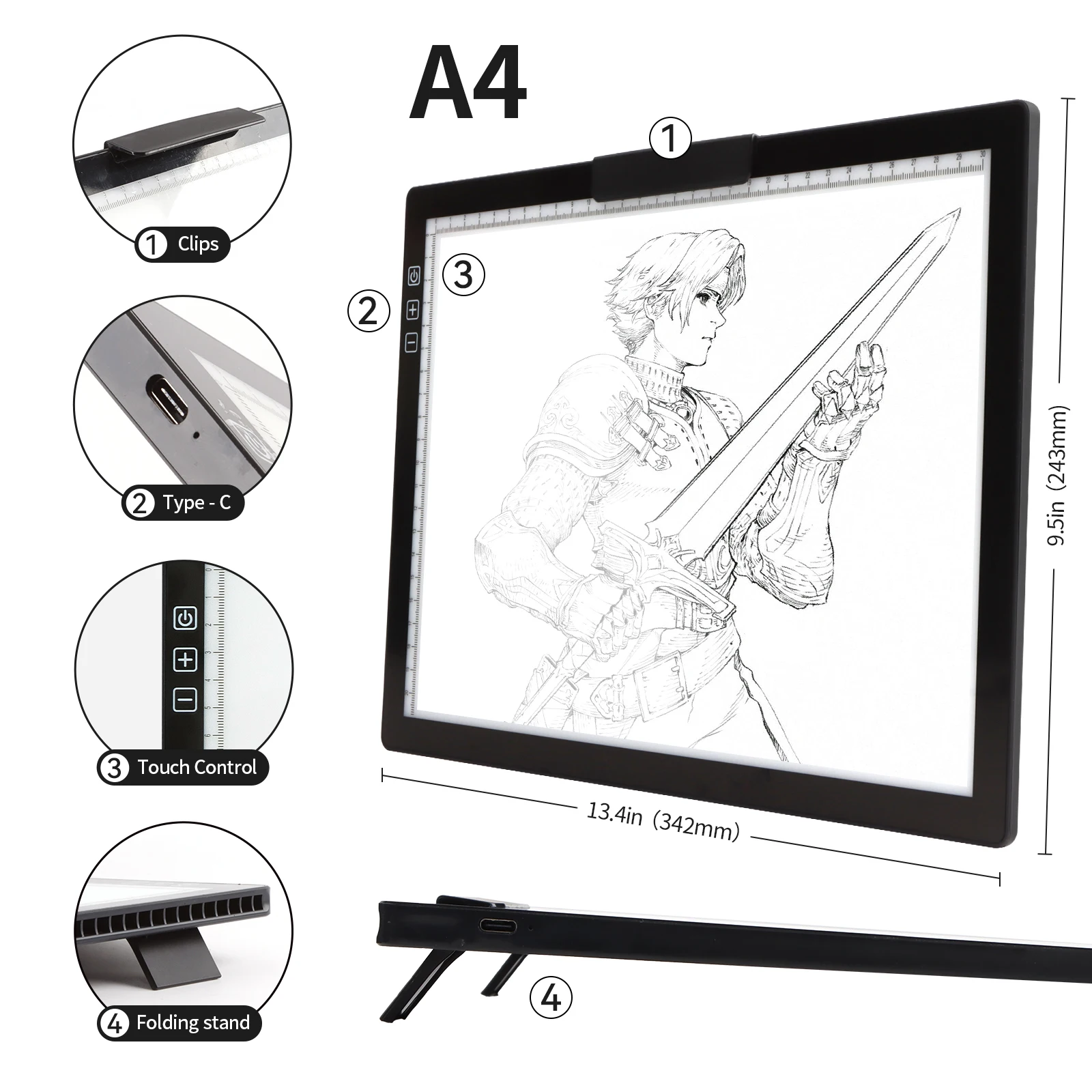 Tabela Clara a4 Recarregável com o Grampo a Bateria Conduziu a Placa Clara dos Níveis de Brilho da Almofada para Traçar a Pintura do Desenho a - Imagem 3