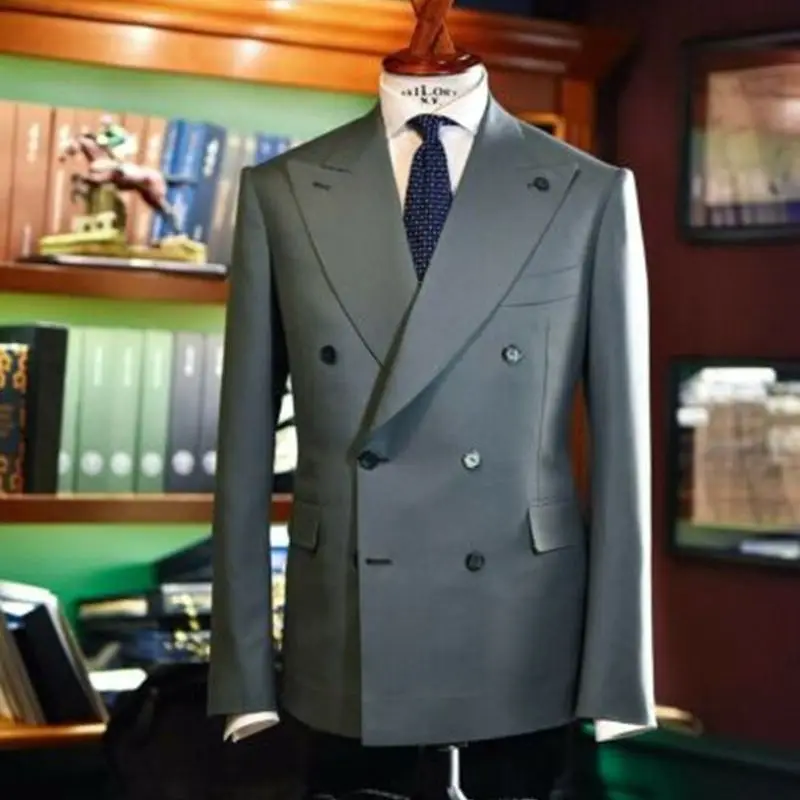 Formal Grey Smoking Jacket for Men Double Breasted Peak Lapel Slim Fit Suit Blazer for Prom Party 1 Piece Wedding Business Coat