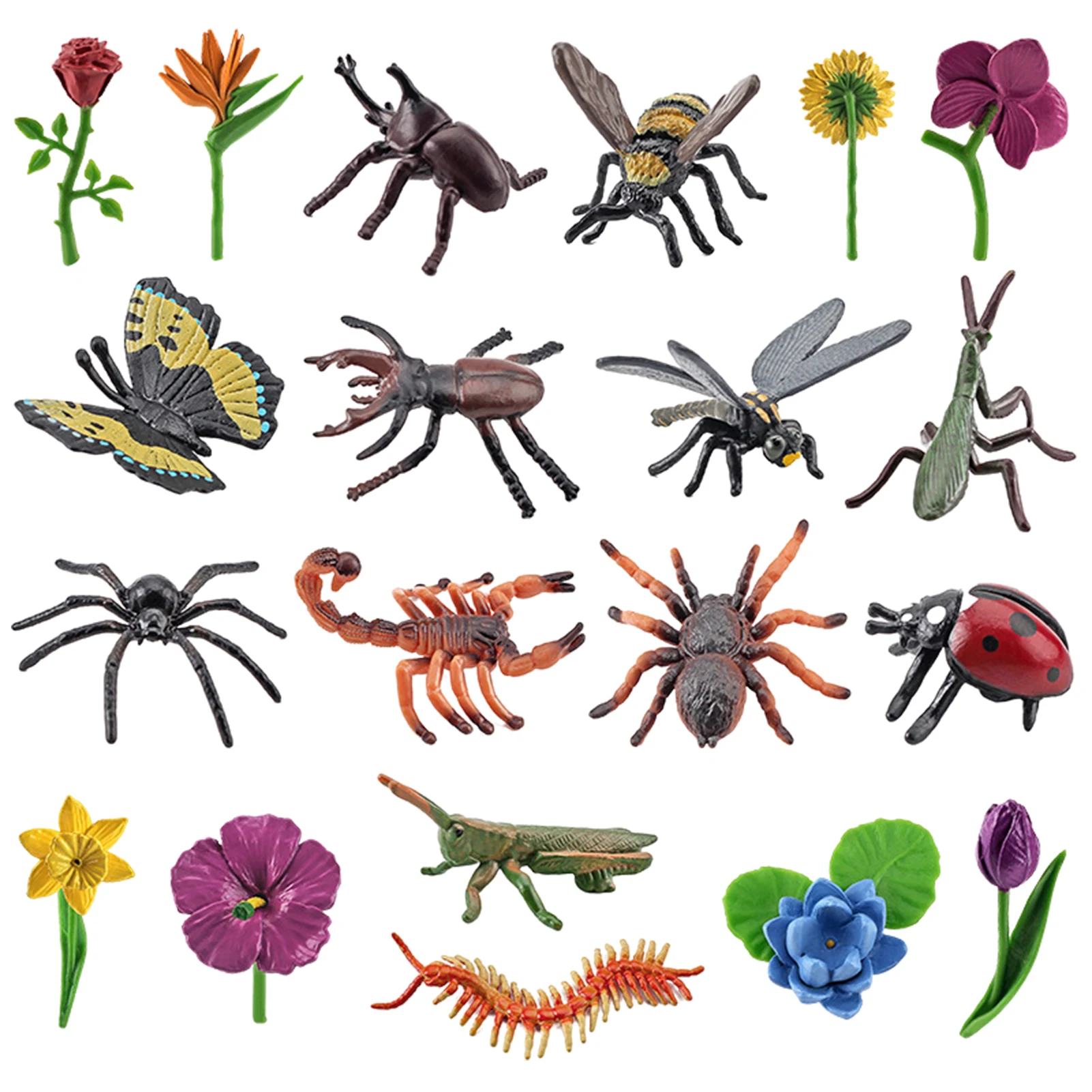 

20Pcs Simulation Insect Animal Model Animal Figures Sunflower Paradise Bird Butterfly Spider Educational Toy for Boys Girls Gift