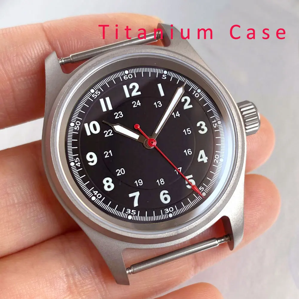 Pilot Titanium/Stainless Steel Watch Case with Sapphire Glass and Luminous Sunburst Dial, 36mm, 20ATM