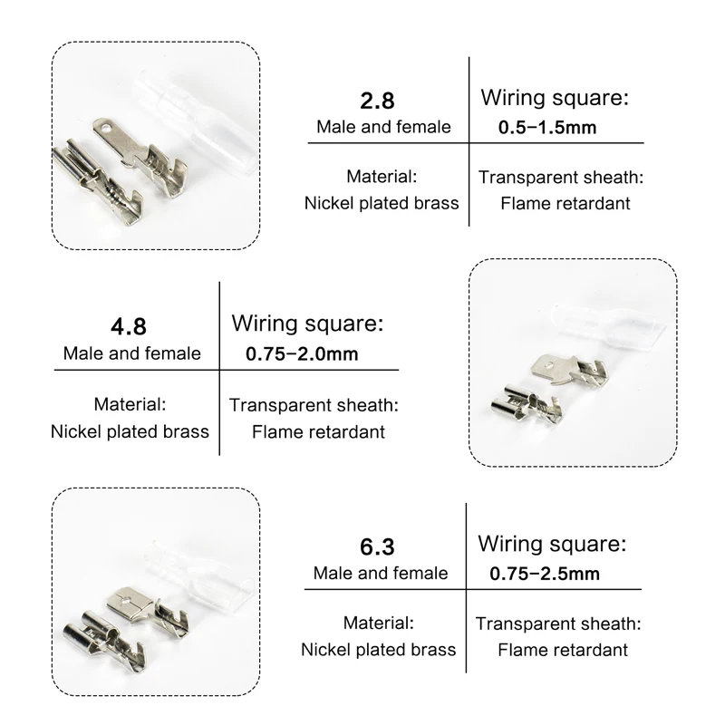 

2.8/4.8/6.3mm spring insert insulated crimping terminal wire connector box