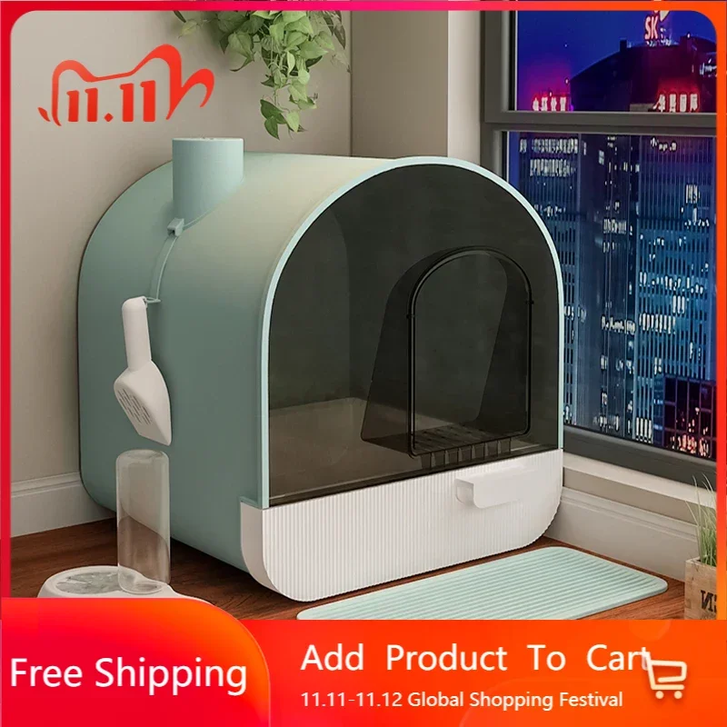 

Large Cat Bedpans Litter Box Enclosed Sandbox Bathroom Corner Design Toilet Cat Bedpans Villa Arena Para Gato Pets Products