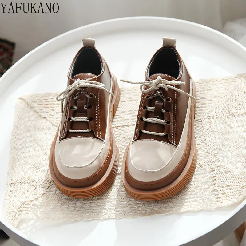 

Autumn New Two Tone Thick Sole Lace-up Casual Shoes British Style Small Leather Shoes Mori Girl College Style Big Head Shoes
