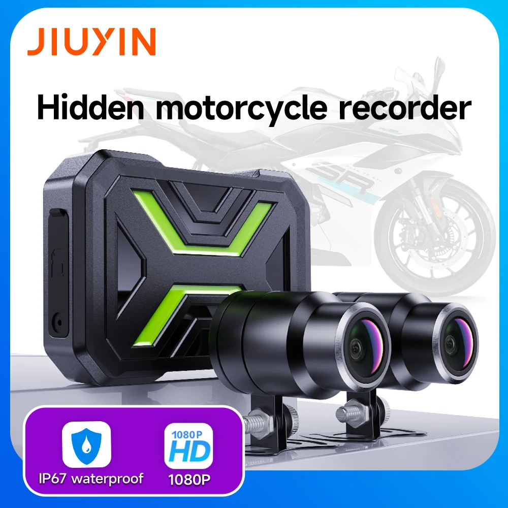 كاميرا JIUYIN المزدوجة للدراجات النارية، بدقة 1080P ومزودة بتقنية الاتصال الذكي عبر Wi-Fi، مع نظام تسجيل أمامي وخلفي وتصميم مقاوم للماء.