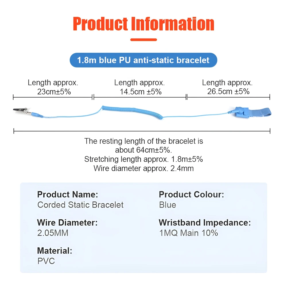 Anti Static Bracelet Electrostatic Cordless Wireless Adjustable ESD Discharge Cable Wrist Band Strap Hand With Spare Wristband