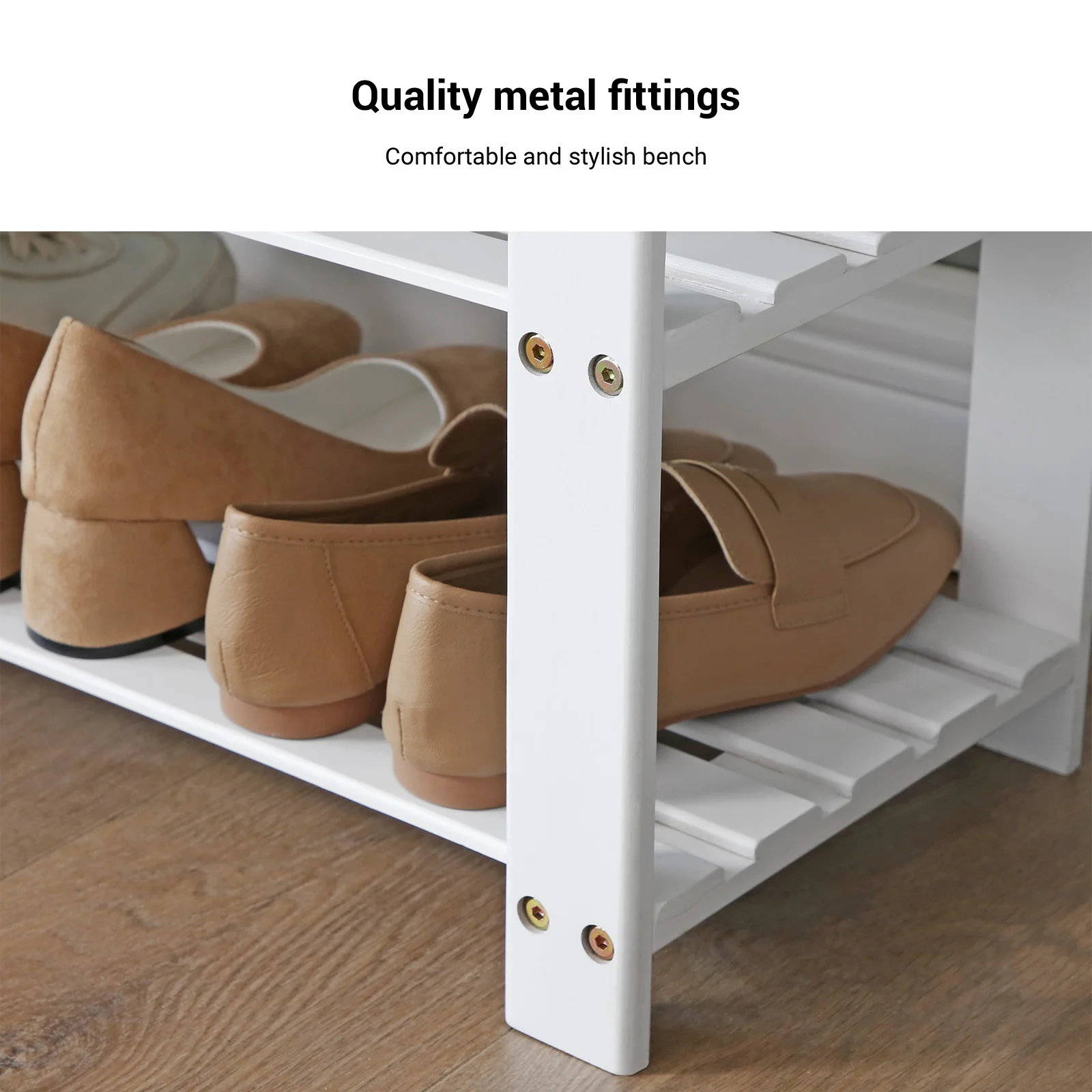 SONGMICS 3-Tier Bamboo Shoe Rack, Stable Shoe Organizer for Entryway & Living Room, Bench Seat Holds Up to 330 lb 4