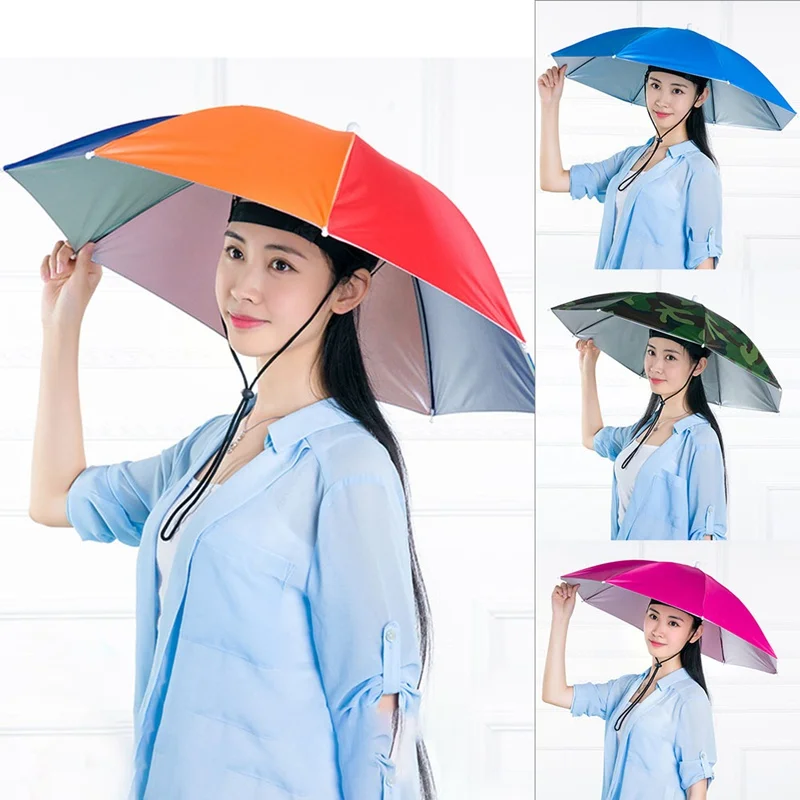 Umbrella Hat Windproof Fishing Head Wearing Portable Anti-UV Sunshade Rain Gear Outdoor Folding Umbrella Camping Beach Head Hats
