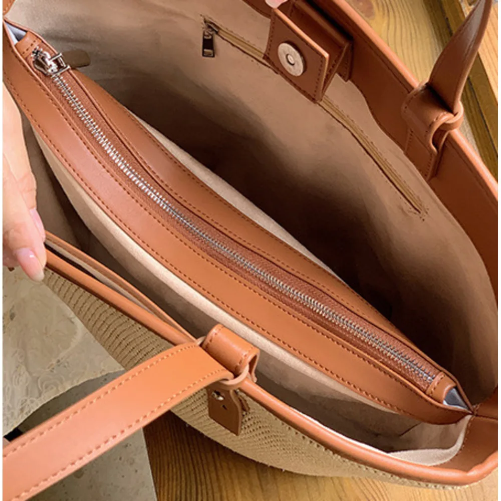 Large capacity underarm tote 2024 new fashionable grass leather woven niche single shoulder women's large bag_voghion.com