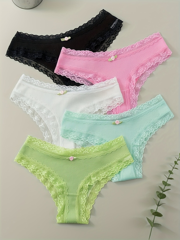 5-piece lace lace women's briefs, simple, comfortable and cute, bow tie fashionable and seamless underwear and underpants