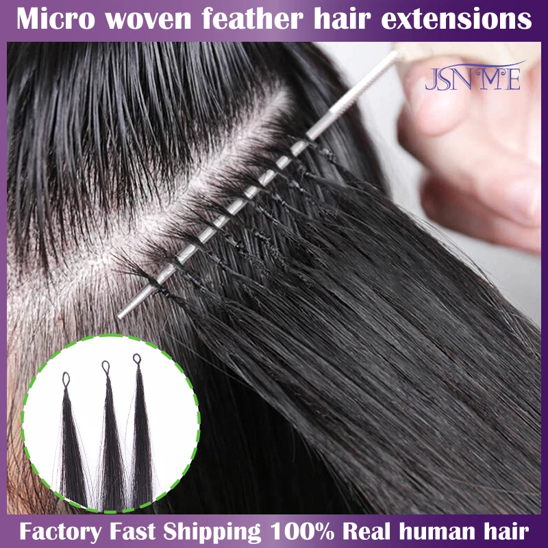 JSNME Straight Micro feather New hair extensions Remy Natural Human Hair Bundles Black Brown Blonde 613 Color  Women For Salon