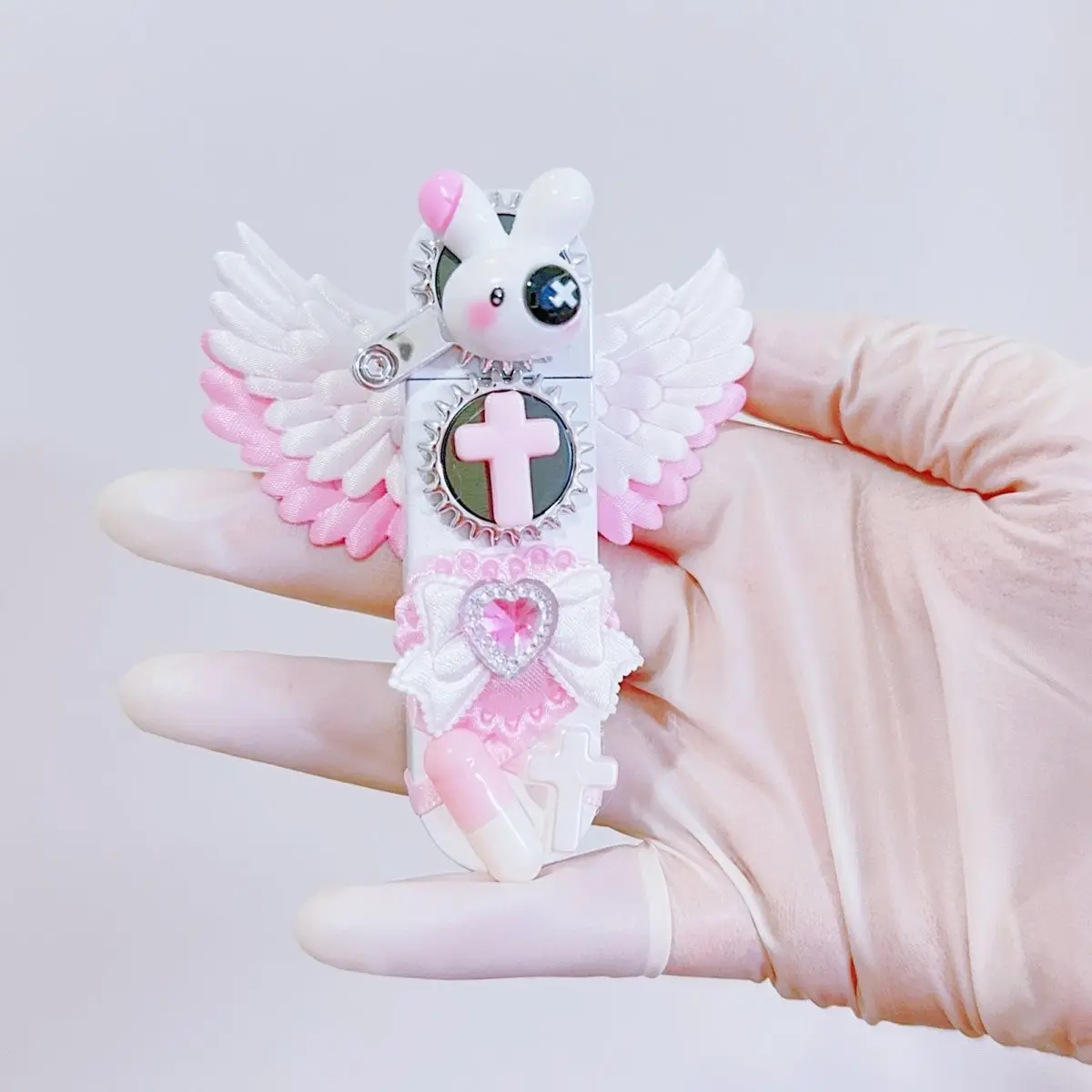 Novelty Jirai Kei Women's Cute Gas Cigarette Lighter Refillable Pink Black Bunny Wings  Smoking Lighter Cigarette Pack Set 4