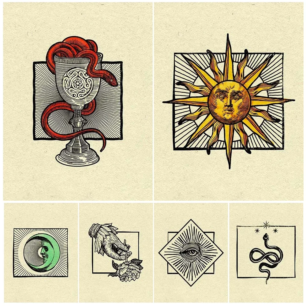 Красная змея, Солнце, Луна в пятен, стеклянная картина на холсте, абстрактная картина-спрей без рамы для домашнего декора Красная змея, Солнце, Луна в пятен, стеклянная картина на холсте, абстрактная картина-спрей без рамы для домашнего декора