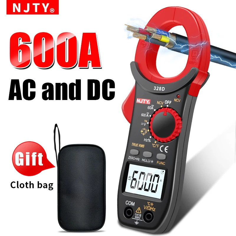 NJTY 328D Clamp Meter NCV 600A With Temperature Test Auto True RMS High