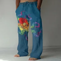 Comfortable drawstring loose men's casual pants personalized pattern printing fashionable simple men's straight pants loose casu 2
