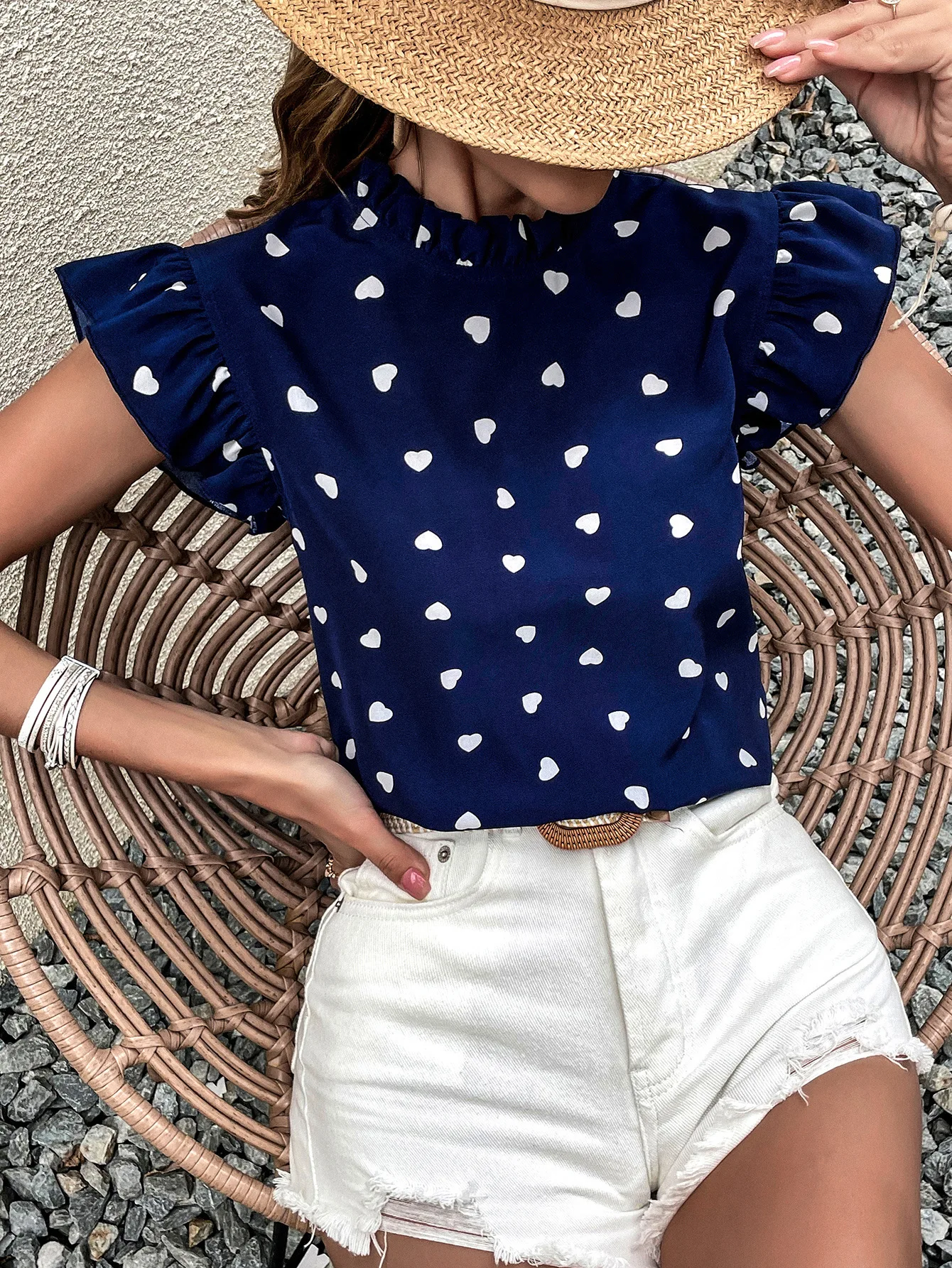 Trendy Blouses Navy And White Polka Dot Blouse Fashion Ruffl Pink