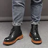 Thick Soled Leather Men's Shoes Short Boots Derby Big Toe Leather Lace Up Boots Outdoor