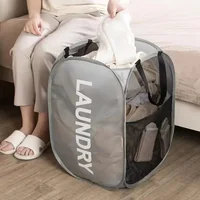 Durable Folding Simple Laundry Basket LargeWashable Clothes Toy Storage Organizer FashionMesh Breathable Bathroom Accessories 5