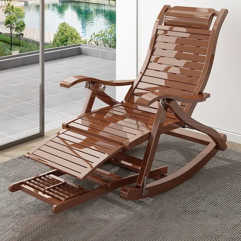 

Living Room Folding Rocking Armchair Relax Sun Lounger Nap Portable Bamboo Recliner Chair Balcony Lazy Outdoor Furniture HY50DC