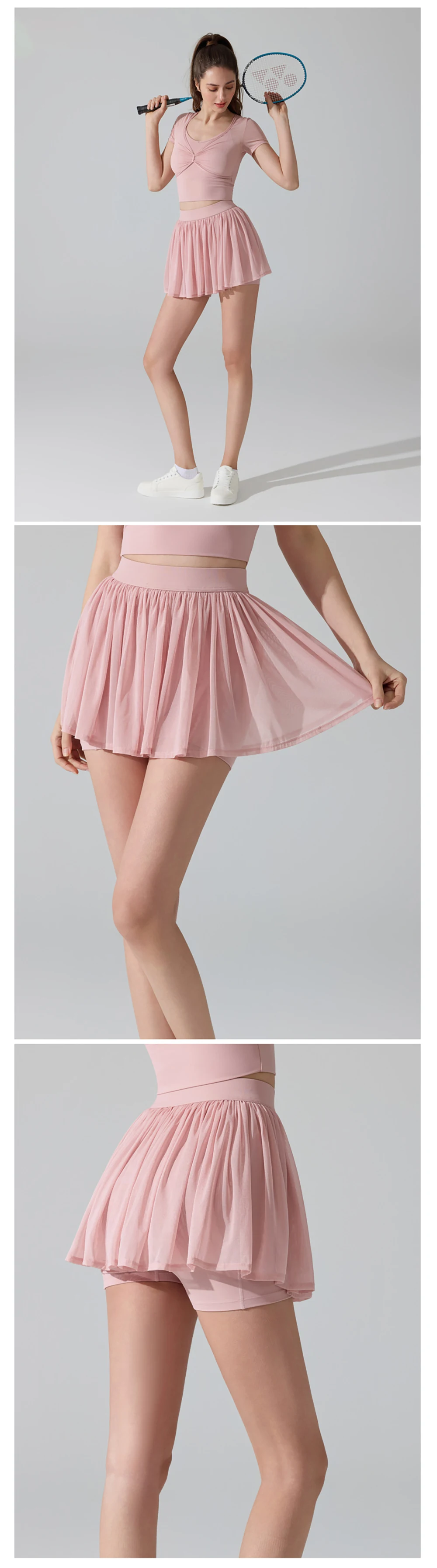 Plissierter Rock mit Yoga-Shorts, Mesh-Sportunterteil, Seitentasche, Activewear, Leichtgewicht, Badminton-Skort, Tennis, Flexibles Workout – Detail 10