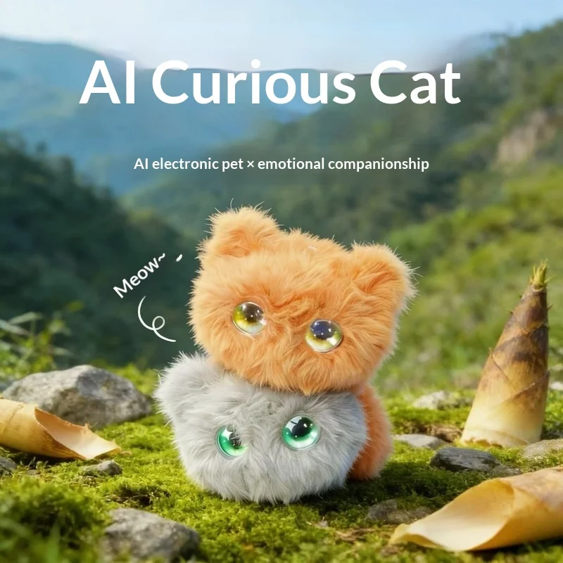 Kids AI Curious Cat Interactive Plush Toy Voice Control Electronic Pet Speech & Emotion Recognition Multi Language Stuffed Doll