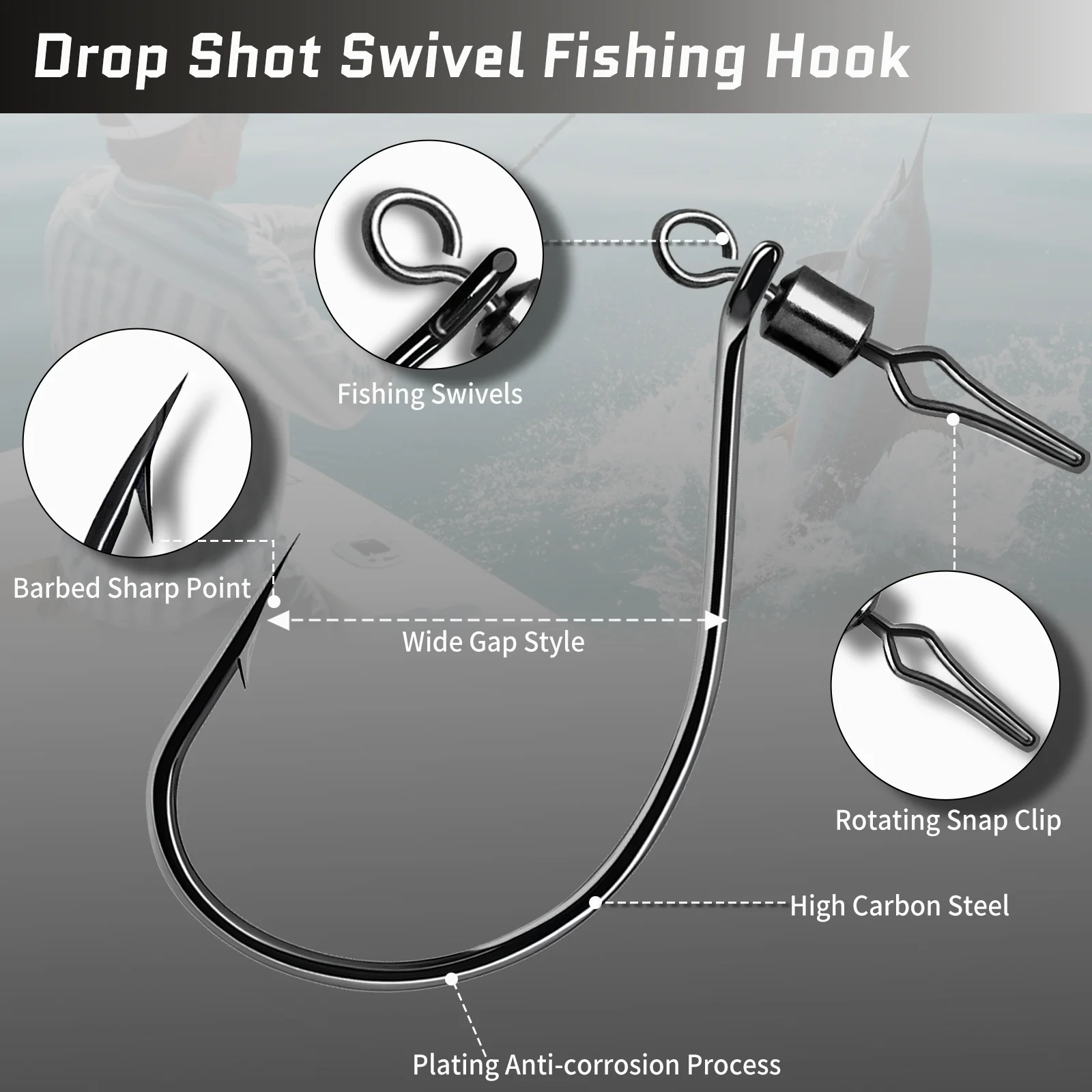 Drop Shot Fishing Hooks Swivels Fishing in-line DropShot Rig Worm Hook 25~100Pcs High Carbon Steel for Carp Bass Perch Catfish - 18